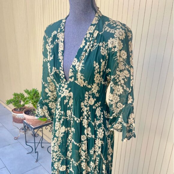 RARE 70s Ossie Clark Celia Birtwell Soviet Rose Print Chiffon Vintage Maxi Dress - Picture 3 of 7